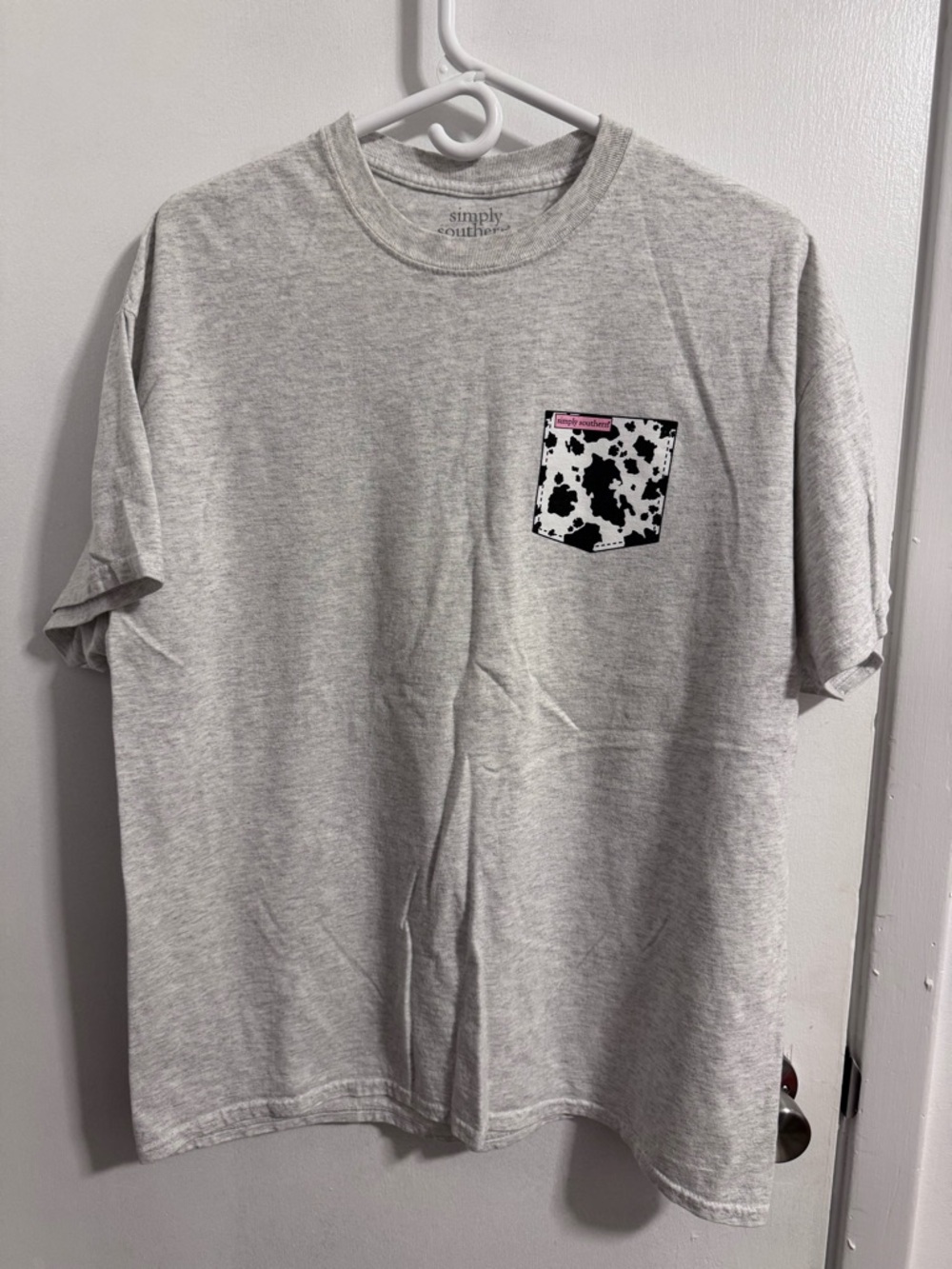 Simply Southern Gray Tee Cow Print Blessed Mom